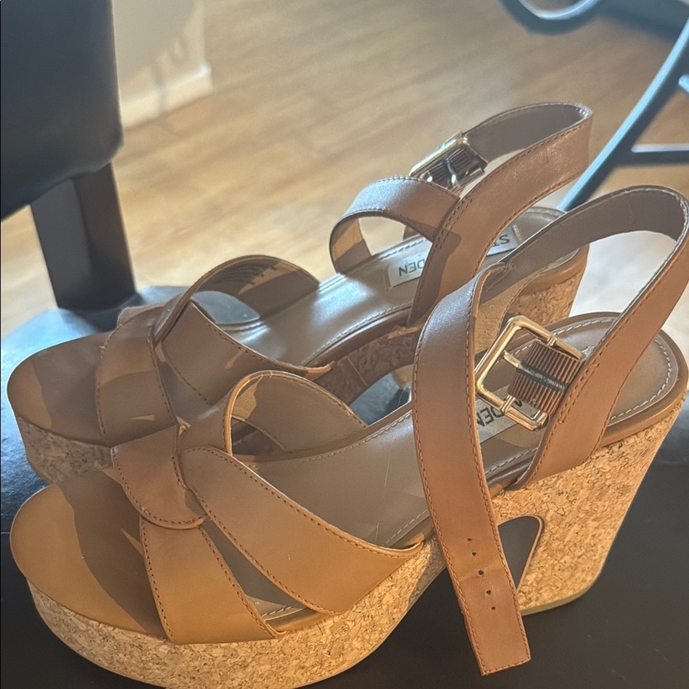 Steve Madden Tan Platform Sandals with Cork Wedge